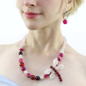Set "Libelula" din cuart, agat lace si jad