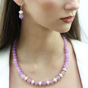 Set "Pastel Purple" din perle de Mallorca si cuart