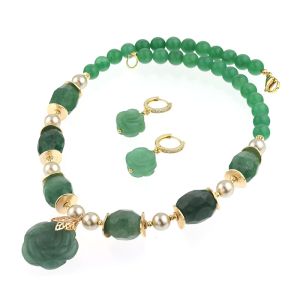 Set "Minty Rose" din perle de Mallorca si cuart
