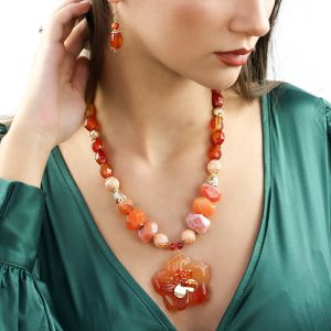Set "Tangerine" din agat si elemente placate cu aur 18K