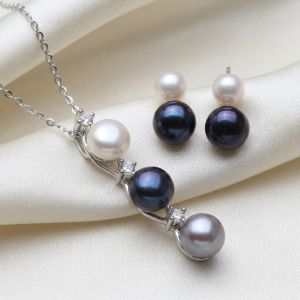 Set "Monochrome Sense" din argint si perle naturale