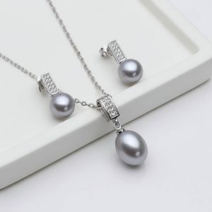 Set "Resplandor Gris" din argint si perle naturale