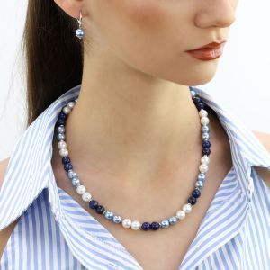 Set "Frostbite" din perle de Mallorca si lapis lazuli