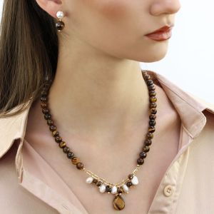 Set "Octomber" din ochi de tigru si perle naturale