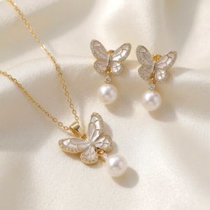 Set "Alvera" placat cu aur din perle naturale