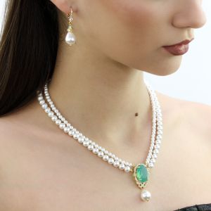 Set "Victorian Green" din perle de Mallorca si cristale