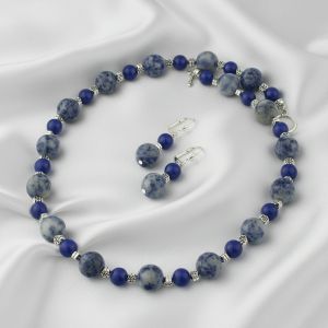 Set agat blue spot rotund si jad albastru