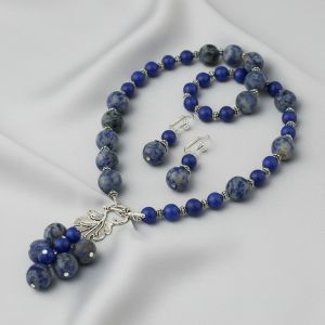 Set asimetric din agat blue spot si jad albastru