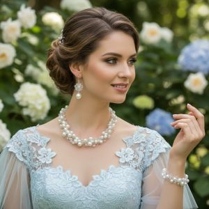 Set crosetat din perle de Mallorca, cristale Swarovski si argint
