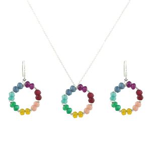 Set din jad multicolor `7 chakre` si argint
