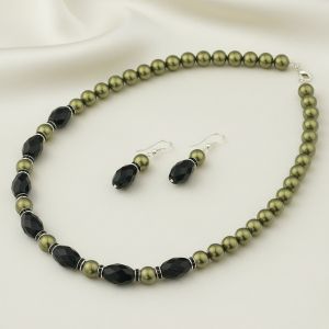 Set din perle de Mallorca oliv si onix fatetat