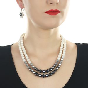 Set de perle de Mallorca, albe, negre, gri si argint