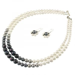 Set de perle de Mallorca, albe, negre, gri si argint
