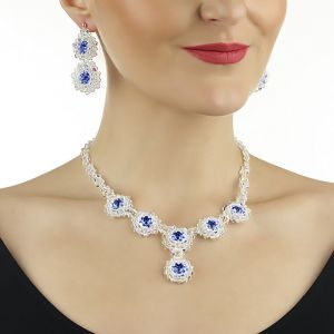 Set exclusivist din cristale Swarovski Sapphire si argint