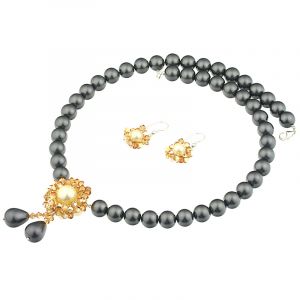 Set exclusivist din perle de Mallorca si cristale Swarovski Light Topaz AB
