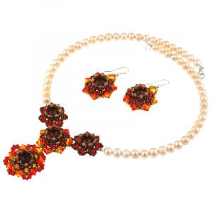 Set exclusivist din perle naturale si cristale Swarovski Fire Opal