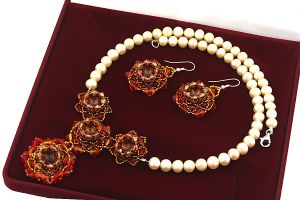 Set exclusivist din perle naturale si cristale Swarovski Fire Opal