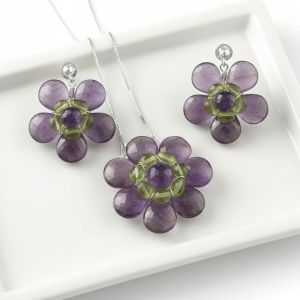 Set flori din ametist, peridot si argint