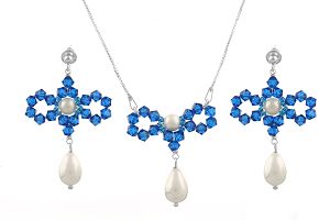 Set fundite din argint, perle Mallorca si cristale Swarovski