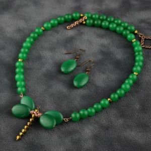 Set libelula din jad verde si cristale Swarovski