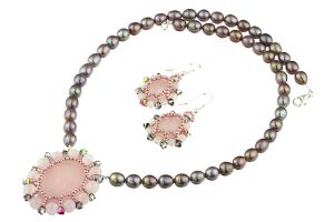 Set perle, cuart roz si Swarovski Paradise Shine