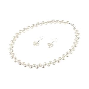Set perle naturale albe buton si argint