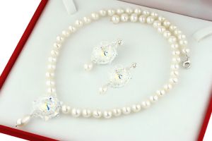 Set perle naturale si cristale Swarovski Crystal AB