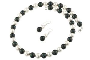 Set perle de Mallorca albe-negre si argint