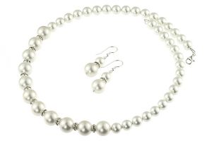 Set perle de Mallorca albe si rhinestone