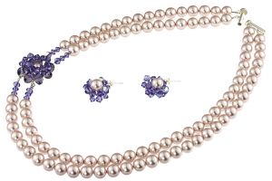 Set perle de Mallorca, Swarovski Tanzanite si argint