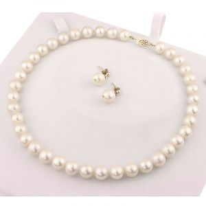 Set perle naturale albe 10 - 11 mm AAA si aur 14K