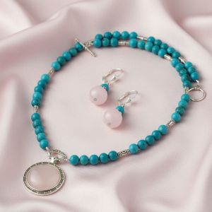 Set turcoaz natural si cuart roz