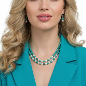 Set turcoaz si perle de cultura albe