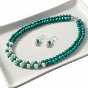 Set turcoaz si perle de cultura albe