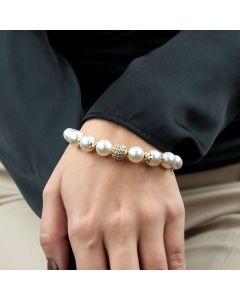 Bratara din perle de Mallorca, rhinestone si elemente placate cu aur 18k