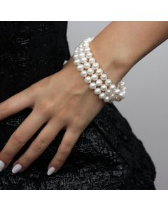 Bratara trei siraguri din perle naturale 6 - 8 mm AAA si argint