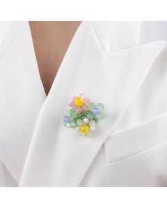 Brosa "Bouquet" din cuart, jad si sidef