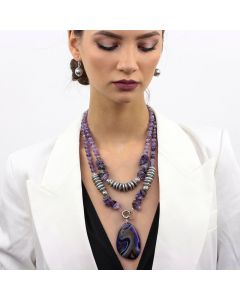 Set doua coliere din ametist, agat si perle naturale gri