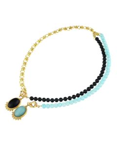 Set doua coliere din perle de Mallorca, agat, jad si lant  placat cu aur 18k