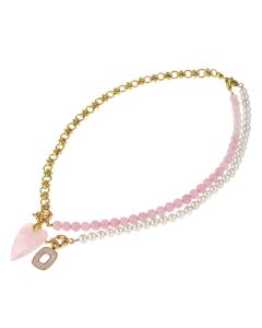 Set doua coliere din perle de Mallorca, cuart roz si lant placat cu aur 18k
