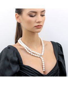 Colier asimetric din perle de Mallorca, rhinestone si argint