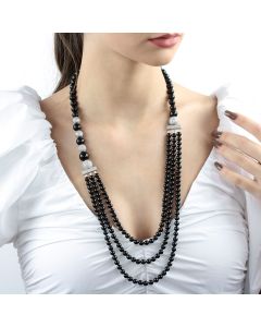 Colier multisir din perle de Mallorca, rhinestone si argint