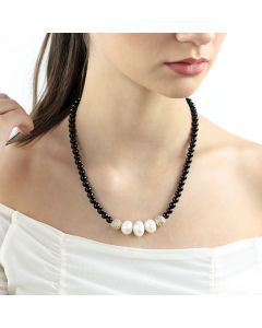 Colier elegant din agat, perle naturale si rhinestone