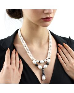 Colier "Contessa" din perle de Mallorca, rhinestone si argint