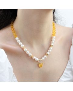 Colier "Belle" din perle naturale, citrin si cristale