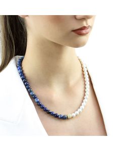 Colier "Celestial Elegance" din perle de Mallorca si lapis lazuli