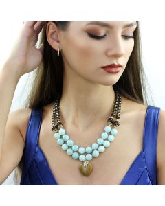 Set doua coliere "Cold Blush" din topaz, cuart si jad