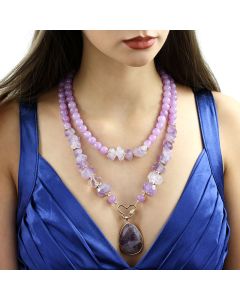Set doua coliere "Lavender Blush" din cuart si ametist