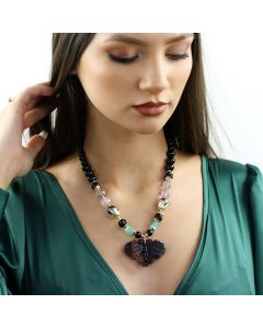 Colier "Fluture De Noapte" din agat, fluorina si ochi de pisica