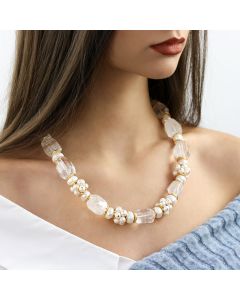 Colier "Snow White" din perle naturale si cuart